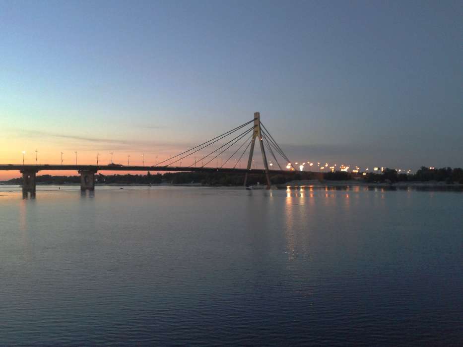 Bridges, Landscape, Water, Sunset