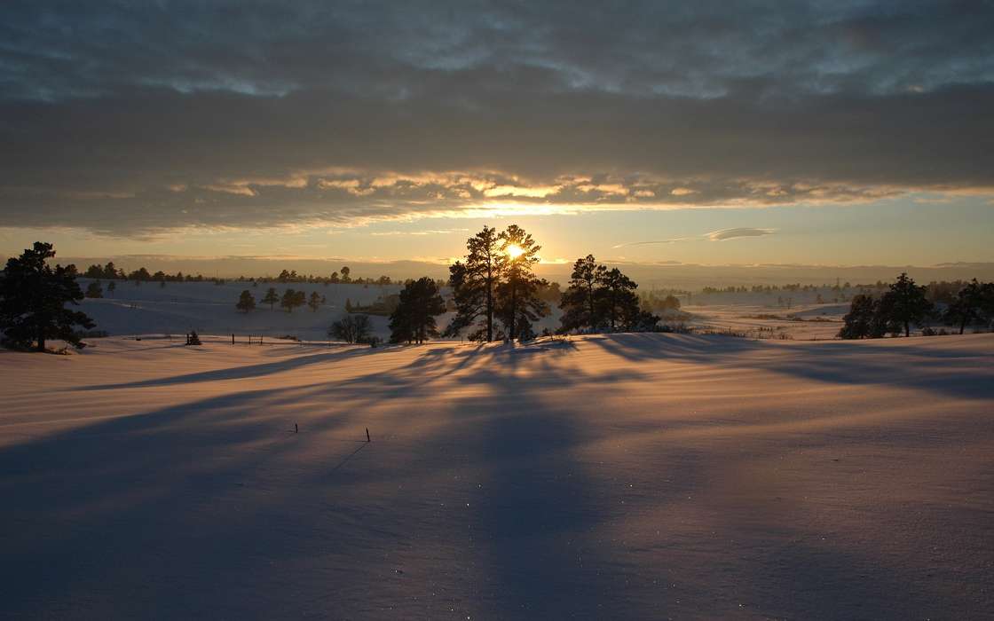 Landscape, Winter, Sunset, Sky, Snow