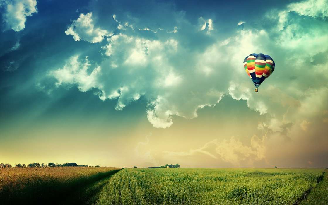 Landscape, Sky, Balloons