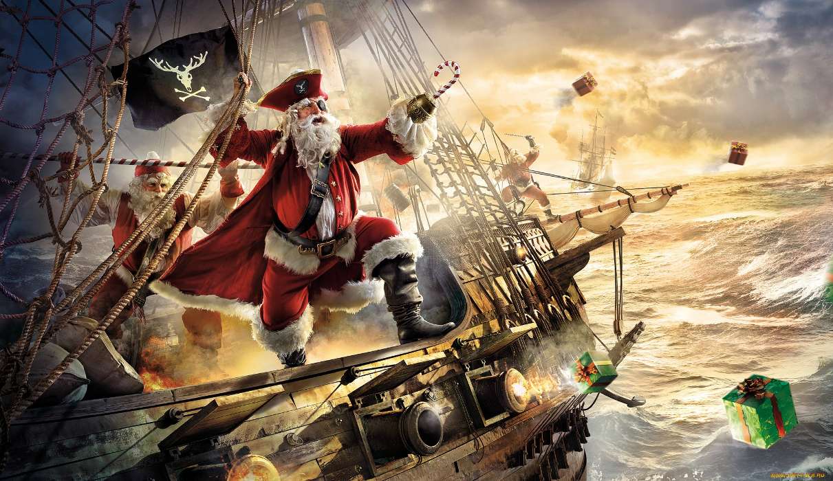New Year, Pirats, Christmas, Xmas, Santa Claus, Funny