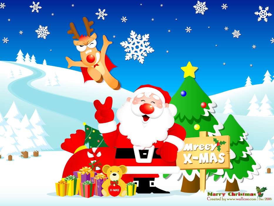 Holidays, New Year, Santa Claus, Christmas, Xmas, Drawings