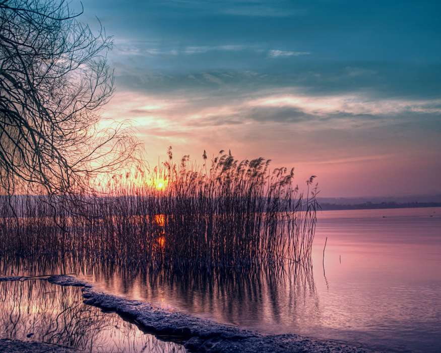 Lakes, Landscape, Sunset