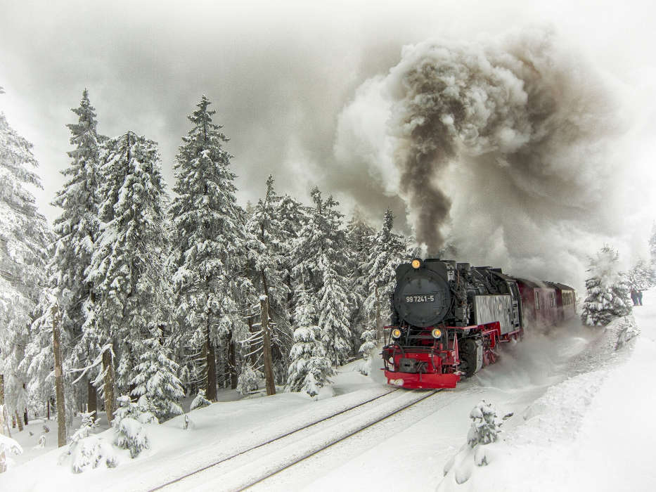 Landscape, Trains, Snow, Transport, Winter