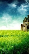 Ladda ner Landscape, Houses, Grass, Sky, Art, Architecture bilden 540x960 till mobilen.