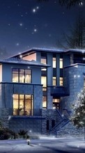 Ladda ner Landscape, Winter, Houses, Night, Architecture, Snow bilden 320x480 till mobilen.