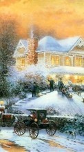 Ladda ner Landscape, Winter, Houses, Snow, Drawings bilden 360x640 till mobilen.