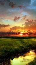 Ladda ner Landscape, Rivers, Sunset, Grass, Sky, Art photo, Clouds bilden 1280x800 till mobilen.