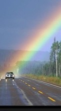 Ladda ner Auto, Roads, Landscape, Rainbow bilden till mobilen.