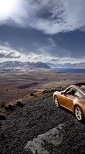 Ladda ner Auto, Mountains, Sky, Clouds, Landscape, Porsche, Transport bilden till mobilen.