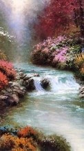 Ladda ner Landscape, Flowers, Water, Rivers, Drawings bilden 320x240 till mobilen.