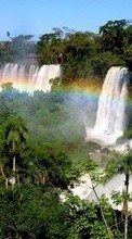 Ladda ner Landscape, Trees, Waterfalls, Rainbow bilden 320x240 till mobilen.