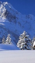 Ladda ner Landscape, Winter, Houses, Mountains, Snow, Fir-trees bilden 1280x800 till mobilen.