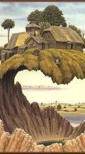 Ladda ner Landscape, Houses, Fantasy bilden 320x480 till mobilen.