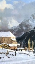 Ladda ner Landscape, Winter, Houses, Sky, Mountains, Clouds bilden 1280x800 till mobilen.