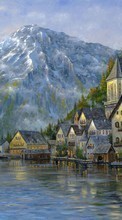 Ladda ner Landscape, Houses, Mountains, Drawings bilden 720x1280 till mobilen.