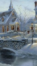 Ladda ner Houses, New Year, Landscape, Christmas, Xmas, Snow, Winter bilden 1024x768 till mobilen.