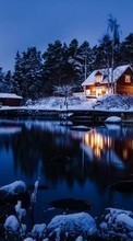 Ladda ner Houses, Lakes, Landscape, Snow, Winter bilden till mobilen.