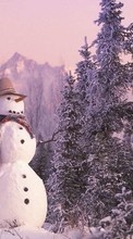 Ladda ner Landscape, Winter, New Year, Snow, Fir-trees, Christmas, Xmas, Snowman bilden till mobilen.