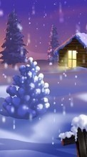 Ladda ner Landscape, Winter, New Year, Snow, Fir-trees, Christmas, Xmas, Drawings bilden 1080x1920 till mobilen.