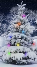Ladda ner Fir-trees, New Year, Holidays, Christmas, Xmas, Snow bilden till mobilen.