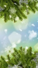 Ladda ner Fir-trees, New Year, Holidays, Snowflakes bilden till mobilen.