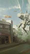 Ladda ner Cities, Fantasy, Robots, Drawings bilden 1080x1920 till mobilen.
