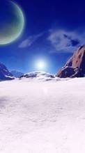Ladda ner Winter, Fantasy, Sky, Planets, Mountains, Sun bilden till mobilen.