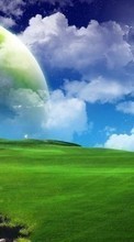 Ladda ner Background, Moon, Sky, Clouds, Landscape, Planets, Grass bilden till mobilen.