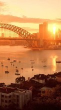 Ladda ner Cities, Boats, Bridges, Landscape, Sydney, Sunset bilden till mobilen.