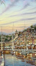 Ladda ner Landscape, Cities, Drawings, Boats bilden 1024x600 till mobilen.