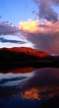 Ladda ner Mountains, Sky, Clouds, Landscape, Water, Sunset bilden till mobilen.