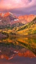 Ladda ner Landscape, Water, Sky, Mountains, Autumn bilden 1024x600 till mobilen.