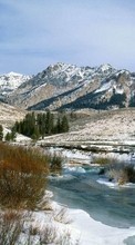 Ladda ner Landscape, Winter, Rivers, Mountains, Snow bilden 800x480 till mobilen.