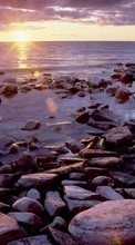 Ladda ner Landscape, Sunset, Stones, Sea bilden 1280x800 till mobilen.