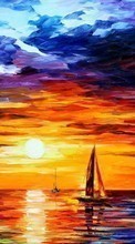 Ladda ner Landscape, Sunset, Sky, Art, Sea, Paintings bilden till mobilen.