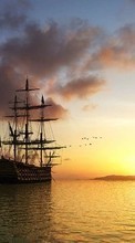Ships, Sea, Landscape, Sunset