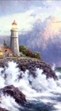 Ladda ner Landscape, Sky, Sea, Drawings, Lighthouses bilden till mobilen.