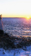Lighthouses, Sea, Landscape, Snow, Sunset, Winter till LG G Pad 7.0 V400