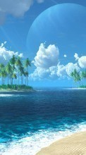 Ladda ner Sea, Clouds, Palms, Landscape, Beach bilden till mobilen.