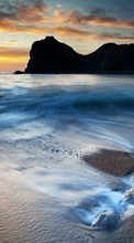 Ladda ner Sea, Landscape, Beach, Waves, Sunset bilden till mobilen.
