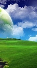 Ladda ner Landscape, Grass, Sky, Planets bilden 1024x600 till mobilen.