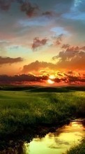 Ladda ner Landscape, Rivers, Sunset, Grass, Sky, Sun bilden 540x960 till mobilen.