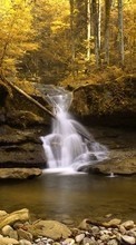 Ladda ner Landscape, Rivers, Autumn, Waterfalls bilden 1024x600 till mobilen.