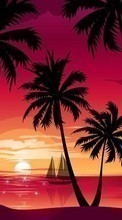 Ladda ner Landscape, Sunset, Palms, Drawings bilden 360x640 till mobilen.