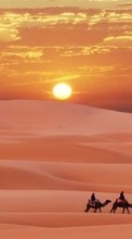 Ladda ner Landscape, Sand, Desert, Camels, Sunset bilden till mobilen.