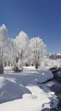 Ladda ner Landscape, Rivers, Snow, Water, Winter bilden 1024x768 till mobilen.