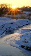 Ladda ner Landscape, Rivers, Snow, Sunset, Winter bilden till mobilen.
