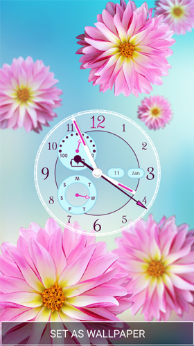 Gratis Blommor live wallpaper för Android på surfplattan arbetsbordet: Flower clock by Thalia Spiele und Anwendungen.