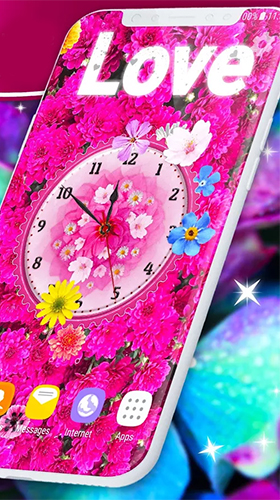 Gratis With clock live wallpaper för Android på surfplattan arbetsbordet: Flowers analog clock.