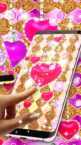 Gratis levande bakgrundsbilder Golden luxury diamond hearts på Android-mobiler och surfplattor.